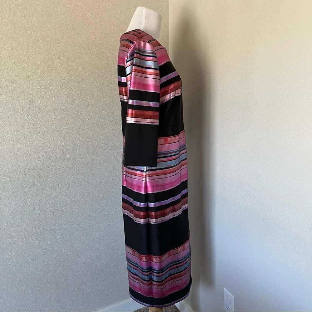 ECI Black Dress with Metallic Pink, Purple and Blue Stripes - Picture 4 of 9